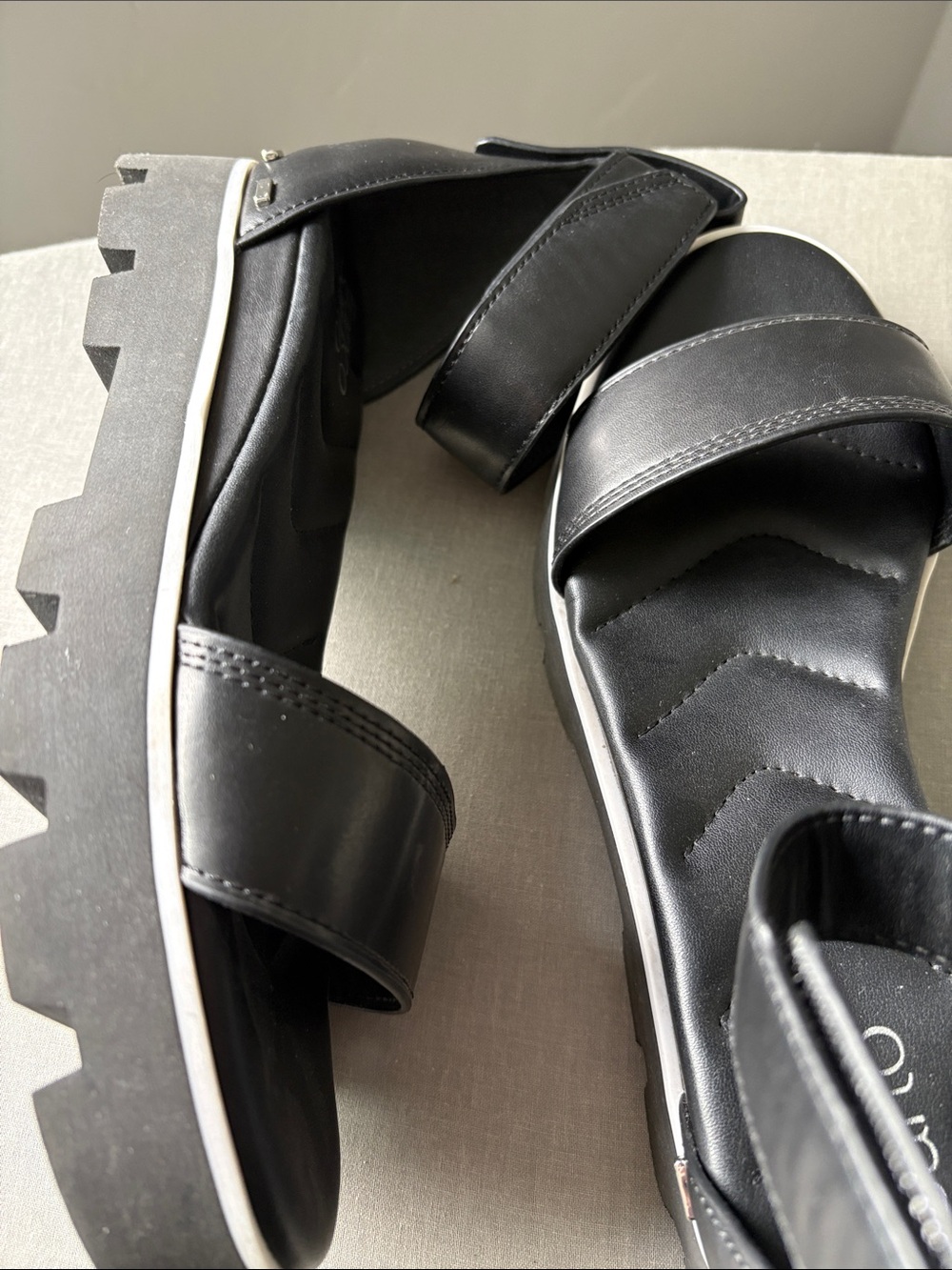 Franco Sarto Black Chunky Platform Ankle-Strap Sandals - Picture 2 of 4